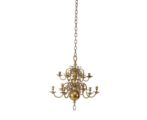 Brass 12-light double ball chandelier, 125 cm high