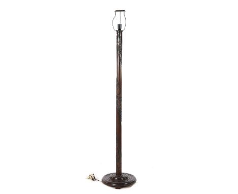 Richly decorated teak floor table lamp, China 20th century, 179 cm high