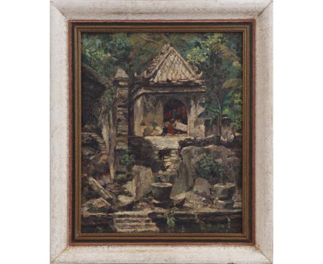 Anonymous, temple complex Bali, panel 50x40 cm