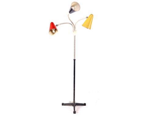 3-light metal floor lamp with red, yellow and black adjustable shades, approx. 190 cm high (marriage)