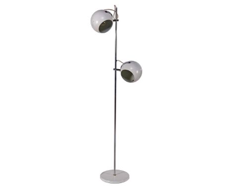 Chrome 2-light floor lamp with white metal balls and base, 1960s, 149 cm high