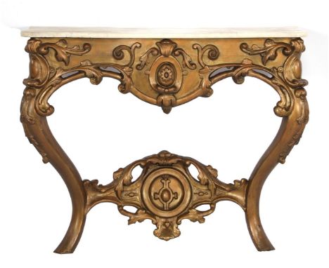 Classic gold-colored console table with marble top, 19th century, 72.5 cm high, 90 cm wide