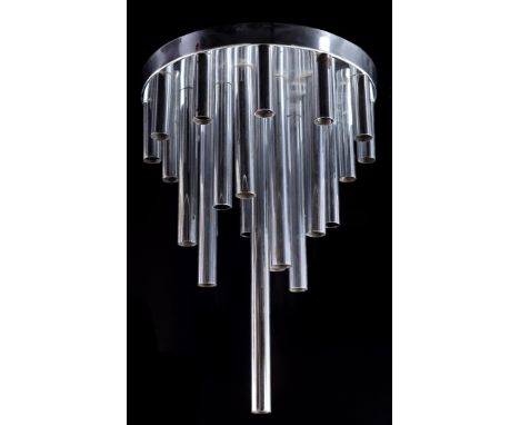 Gaetano Sciolari (1927-)Chrome-plated metal 14-light ceiling or floor lamp consisting of tubes, design Gaetano Sciolari, exec