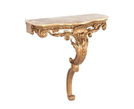 Classic gold-colored console table with marble top, 88.5 cm high, 84 cm wide