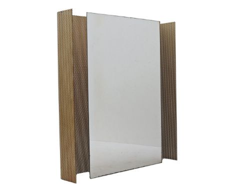 1-light mirror with perforated gold-colored metal back wall, possibly Artimeta design, mid-20th century, 39x35 cm
