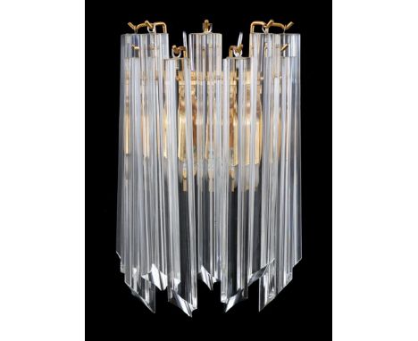 Brass Hollywood Regency 2-light wall lamp with 9 cut glass cones, stickered Novaresi Milano, Italy 2nd half 20th century, 33 