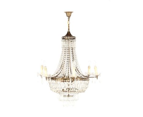 Copper 9-light chandelier with glass icicles, 107 cm high, 75 cm diameter