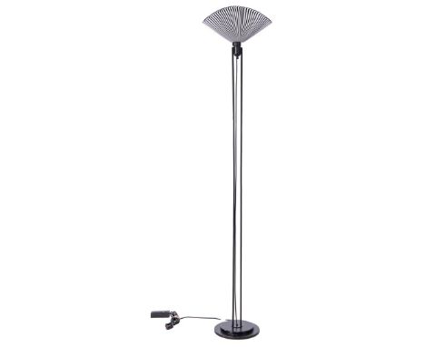 Lino Tagliapietra (1934-)Blackened metal 1-light floor lamp with zebra-colored glass Murano shade, design Lino Tagliapietra, 