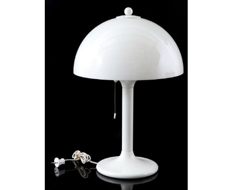 White metal 3-light table lamp with plastic shade, mushroom model, Netherlands 1970s, 60 cm high and shade 40 cm diameter