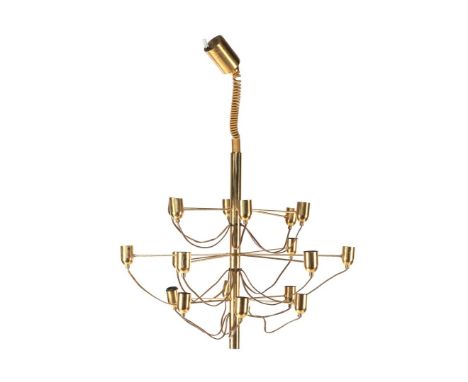 Brass 18-light chandelier in the style of Gino Sarfatti, 1960s, 81 cm diameter