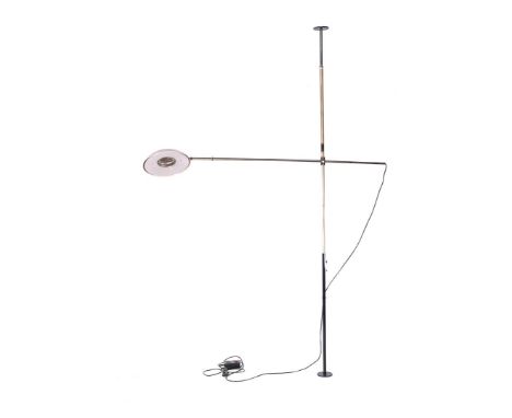 Metal halogen lamp with telescopic tube to clamp between floor and ceiling, manufactured by Valenti, model 'Bigo', Italy 1980