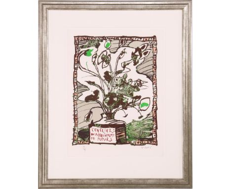 Pierre Alechinsky (1927-)L 'encrier: Un arrangement de fleurs, color lithograph, 45/90, 60x48 cm, outer size is 104x85 cm