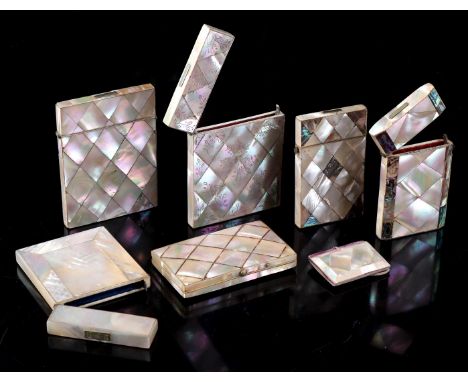 7 various 19th century mother-of-pearl boxes including card holders, largest is 10.5 x 8 cm