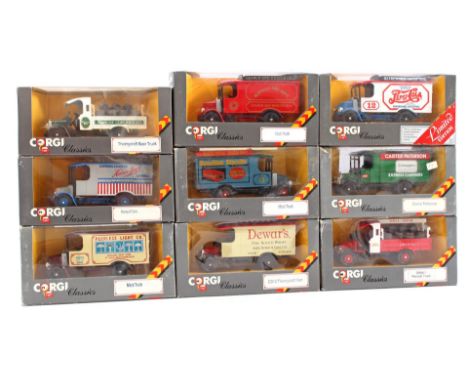 9 scale model cars, Corgi Toys in original packaging, 1980s