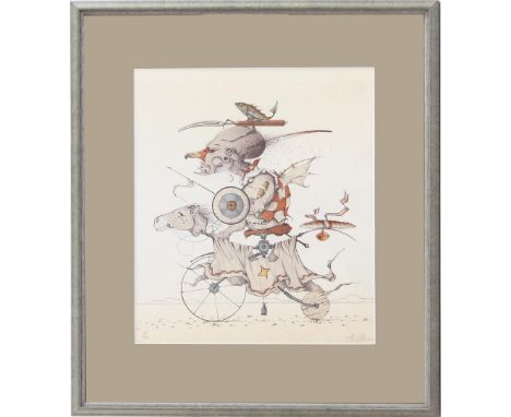Hans Kanters (1947-)Composition with fantasy knight, color lithograph 80/125, 40x35 cm
