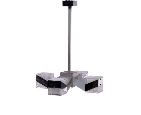 Modernism 4-light metal and aluminum hanging lamp, Western Europe, second half of the 20th century, 79 cm high and 61 cm wide