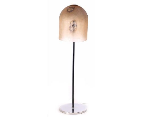 Alfredo Barbini (1912-2007)Floor lamp with black metal column and aluminum base with Murano glass shade, design Alfredo Barbi