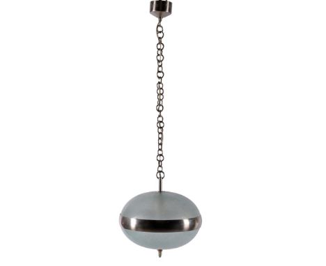 Glass hanging lamp with aluminum ring, 32 cm diameter