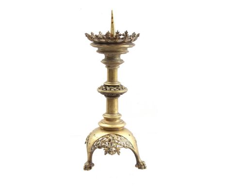 Brass pen candlestick in Neo Gothic style, 38 cm high