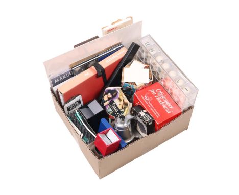 Box various designs incl. Elika, Stelton fondue set, Eskilstuna fork and knife and Hadeland oil lamp