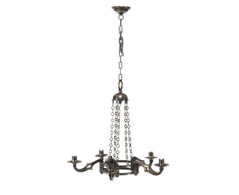 5-light metal candle crown, early 20th century, 65 cm diameter