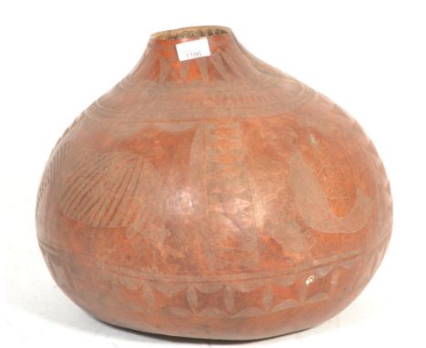 A large vintage 20th Century carved Gourd, the Gourd chase decorated with animals and fauna being an ideal conversion for a l