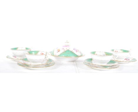 A vintage 20th Century Royal Worcester bone china part tea service consisting of trios and a lidded tureen, transfer printed 