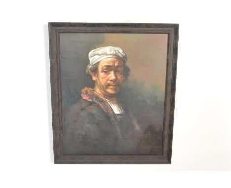 After Rembrandt - A 20th Century contemporary oil on canvas painting after Rembrandt's self portrait, the artist depicting we