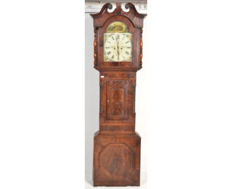 A 19th century Victorian North Country by W Verity of Rothwell painted face 8 day longcase clock. The large flame mahogany ca