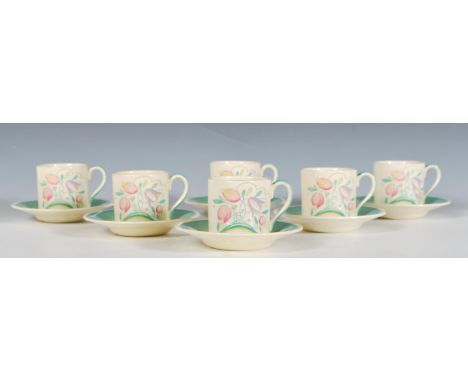 A vintage 20th century Susie Cooper Dresden Spray green variation pattern part coffee service comprising of six cups and six 