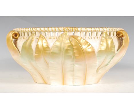 A mid 20th Century vintage retro Royal Worcester bowl relief moulded with foliate banana leaf decoration with gilt highlights