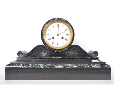 Roblin &amp; Fils Freres A Paris- A large 19th Century&nbsp;French slate and marble mantel clock of scroll form having a whit