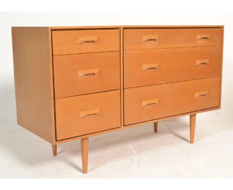 Stag C Range - A retro 20th Century light oak chest of drawers / sideboard / credenza having three short drawers beside three