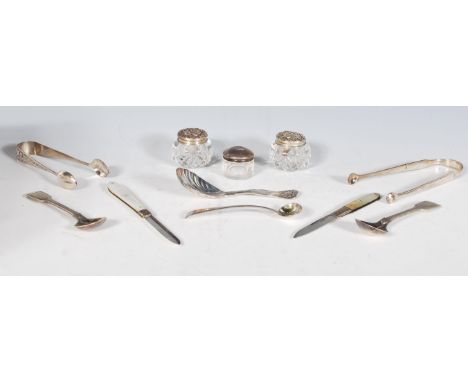 A group of mixed silver hallmarked items dating from the 19th Century Georgian era to include a caddy spoon of shell form, ha