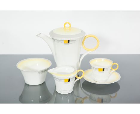 SHELLEY ART DECO PART COFFEE SET
pattern number 'W12288', green factory mark to bases, comprising coffee pot, cream, sugar bo
