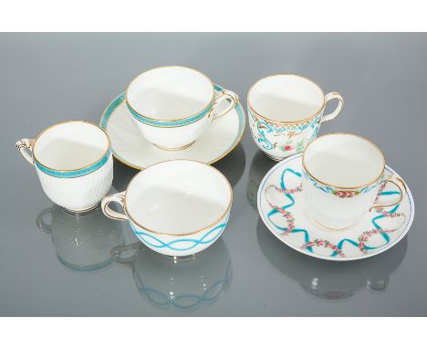 COLLECTION OF LATE VICTORIAN MINTON'S TEA CHINA
comprising a tea cup, coffee cup and saucer with turquoise bands with gilt en