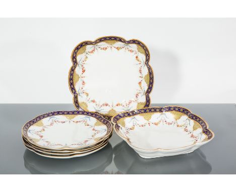 EDWARDIAN ROYAL WORCESTER PART SERVICE
including four side plates and two shaped square dishes, each decorated with floral sw