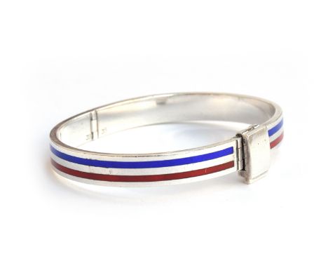 A vintage Gucci silver and two tone enamel bracelet, the clasp stamped 'Gucci Italy 38', 28.5g 