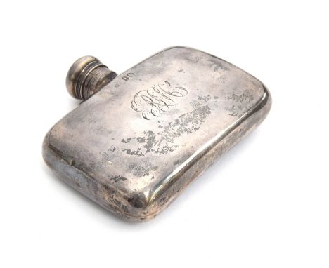 A Victorian silver hip flask, London 1864, 9.5cm wide, 3oz 