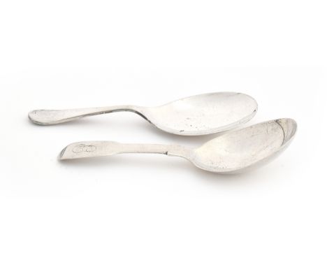 A Regency silver fiddle pattern caddy spoon, by James Beebe, London 1821; together with a plated caddy spoon 