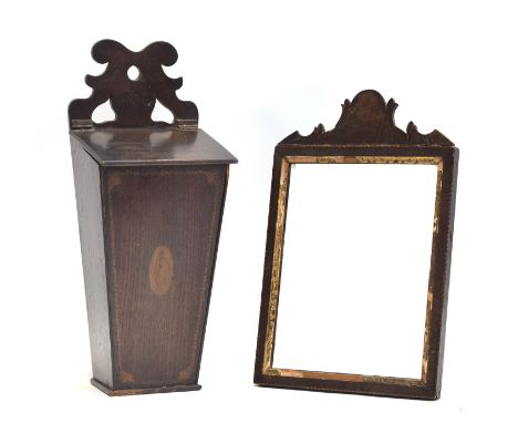 A Georgian candle box with marquetry inlay and oval shell patera, shaped top, 43cm long; together with an 18th century dressi