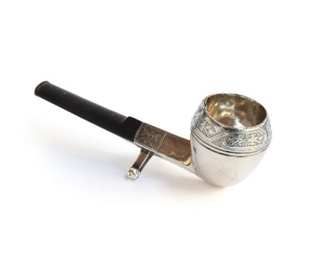 An Edwardian novelty silver match holder, by Crisford &amp; Norris Ltd, Birmingham 1911, in the form of a pipe, with ebony 'm