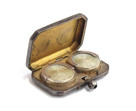 A silver double sovereign case, by William Hair Haseler, Birmingham 1913, of canted rectangular form, engraved with the initi