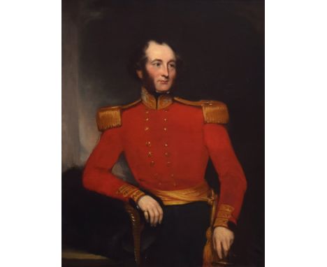 Manner of Thomas Clement Thompson, portrait of a British officer, three quarter length, oil on canvas, 111 x 84.5cm 