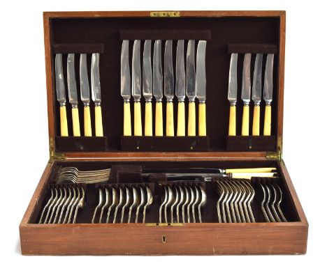 A mahogany canteen of silver flatware for eight place settings, by Mappin &amp; Webb, Sheffield 1946, comprising table forks,