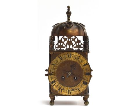 An early 20th century striking lantern clock having a 13cm dial with Roman numerals, the back plate marked LF, AI Made in Fra