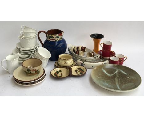 A mixed lot of china, to include a 21 piece Shelley white cabbage tea set; together with a number of Torquay pottery items; f