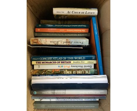 A box of art books, various subjects including David Hockney, Turner, Old Masters 