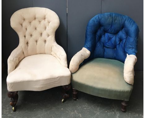 Two Victorian button back salon chairs 