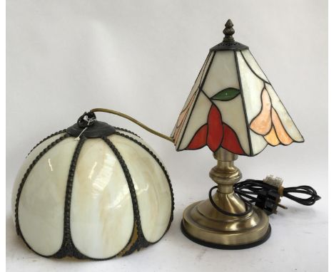 A modern table lamp with Tiffany style shade, together with a similar hanging lamp shade 